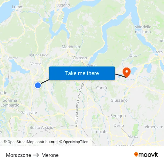 Morazzone to Merone map
