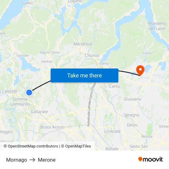 Mornago to Merone map