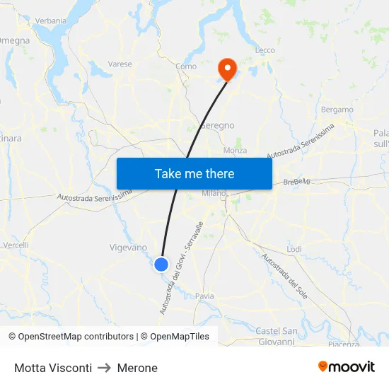 Motta Visconti to Merone map