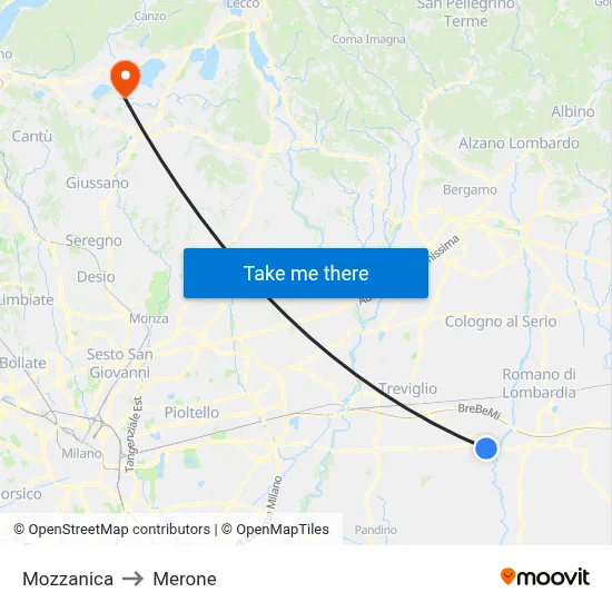 Mozzanica to Merone map