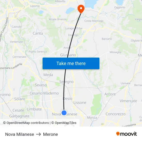 Nova Milanese to Merone map