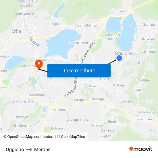 Oggiono to Merone map