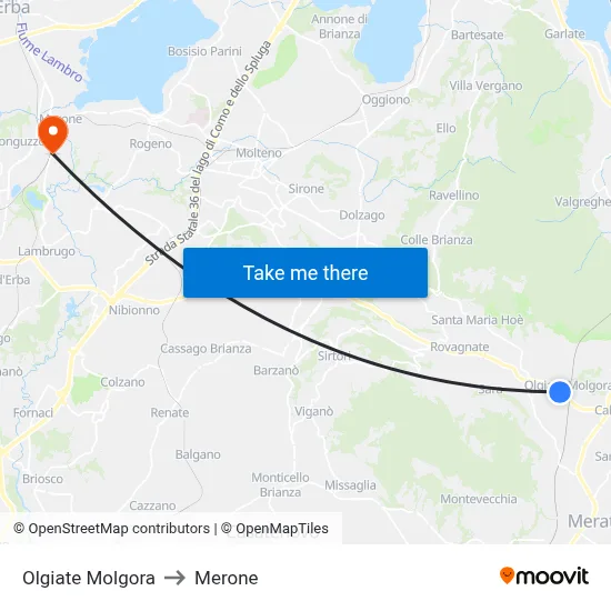 Olgiate Molgora to Merone map