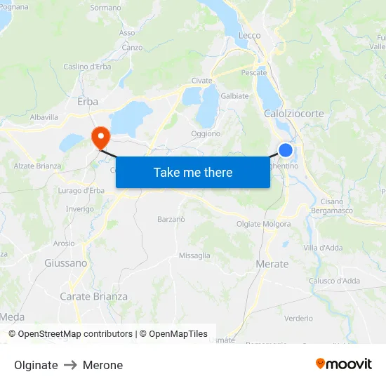 Olginate to Merone map