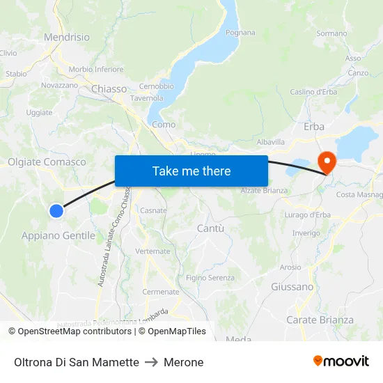 Oltrona Di San Mamette to Merone map