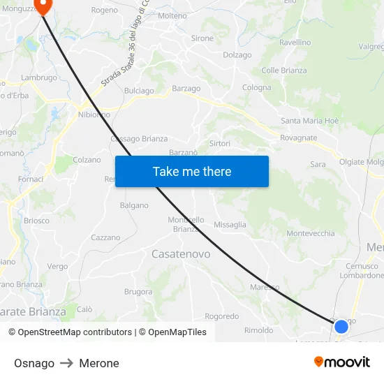Osnago to Merone map
