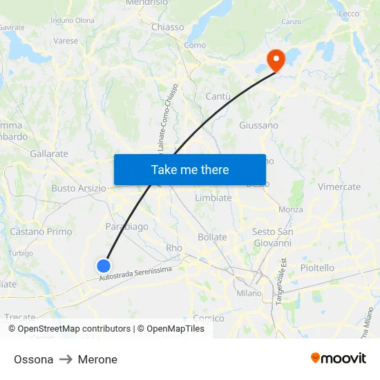 Ossona to Merone map