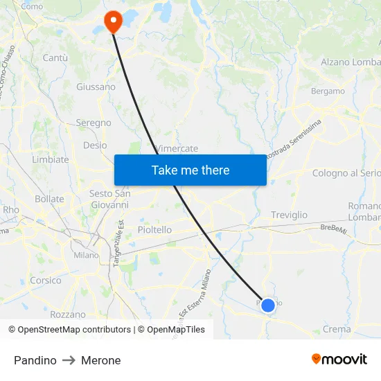 Pandino to Merone map