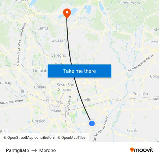 Pantigliate to Merone map