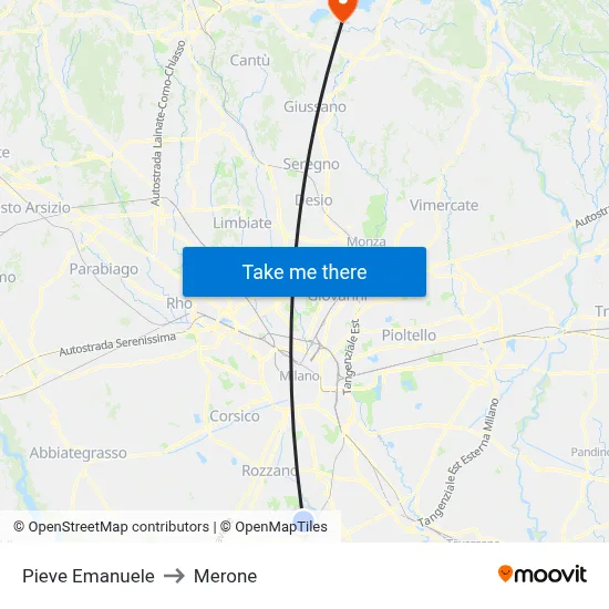Pieve Emanuele to Merone map