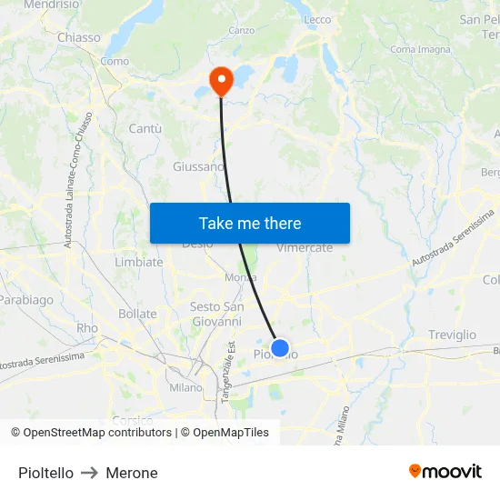 Pioltello to Merone map