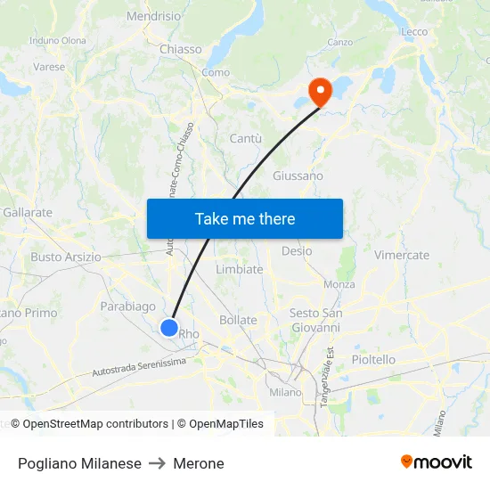 Pogliano Milanese to Merone map