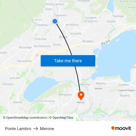 Ponte Lambro to Merone map