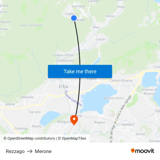 Rezzago to Merone map
