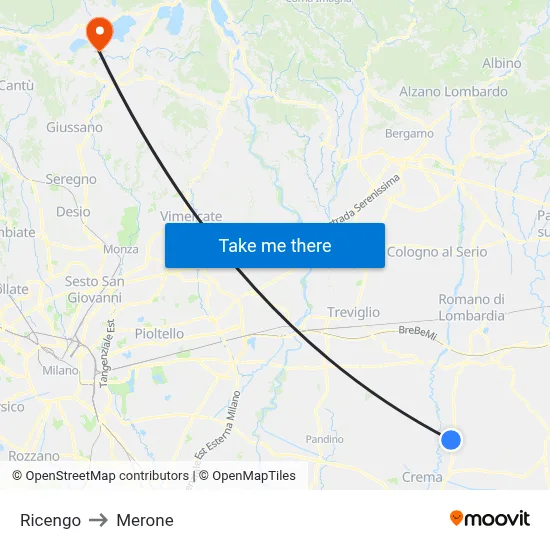 Ricengo to Merone map