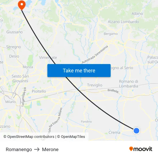 Romanengo to Merone map