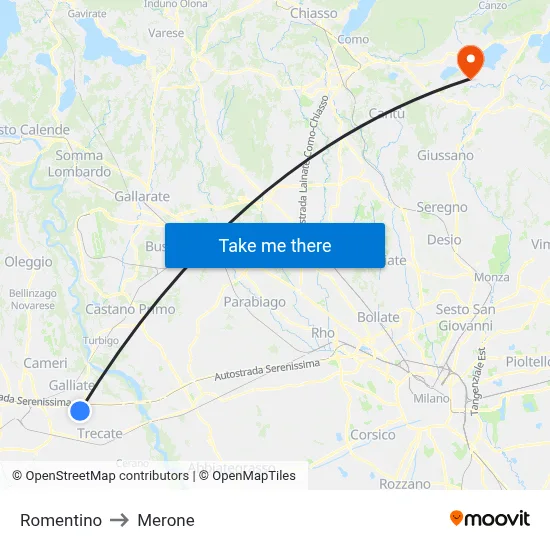 Romentino to Merone map
