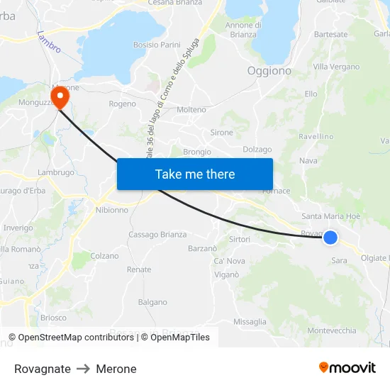 Rovagnate to Merone map