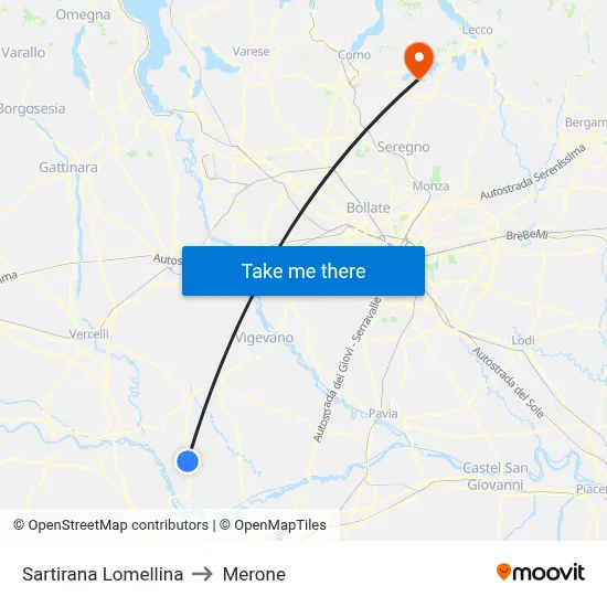 Sartirana Lomellina to Merone map
