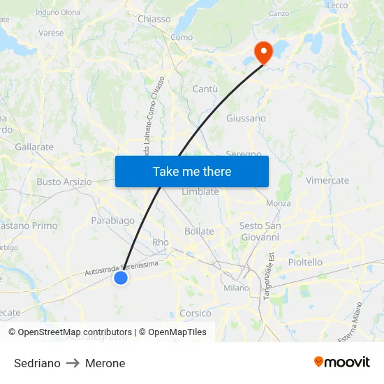 Sedriano to Merone map