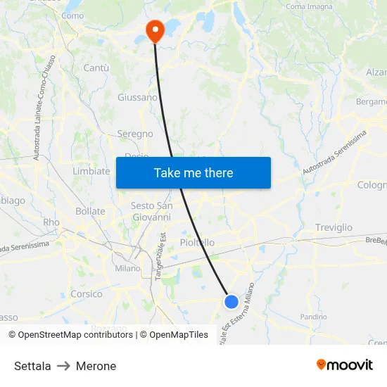 Settala to Merone map
