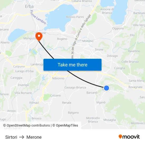 Sirtori to Merone map