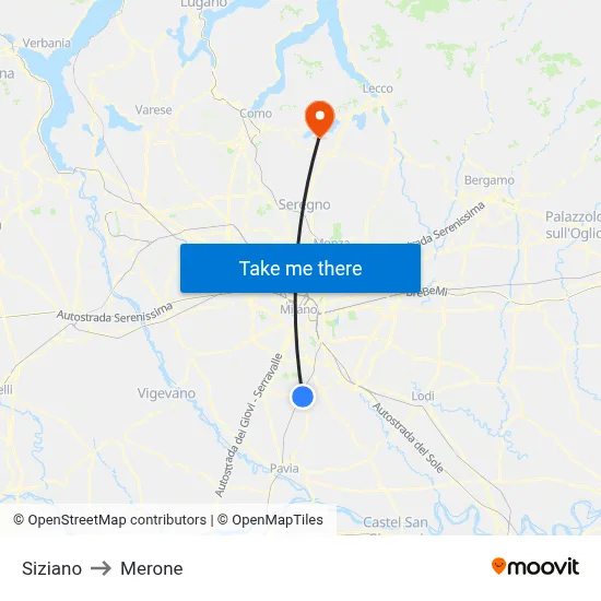 Siziano to Merone map