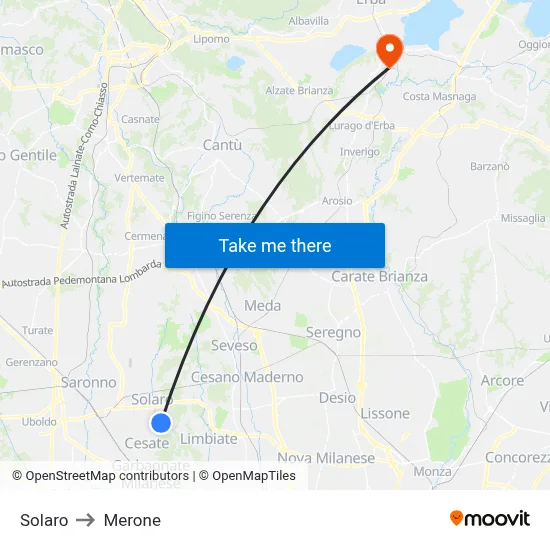 Solaro to Merone map