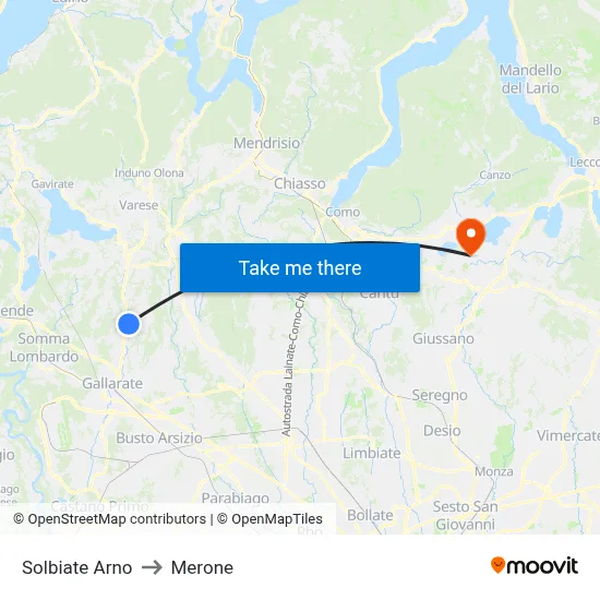 Solbiate Arno to Merone map