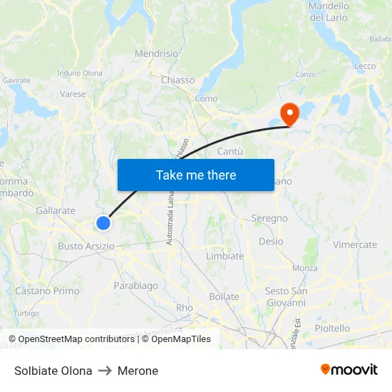 Solbiate Olona to Merone map