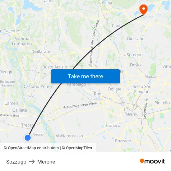 Sozzago to Merone map