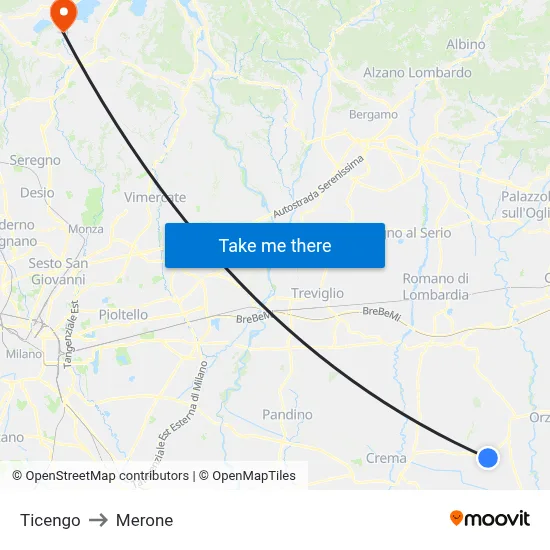 Ticengo to Merone map