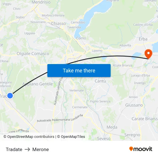Tradate to Merone map