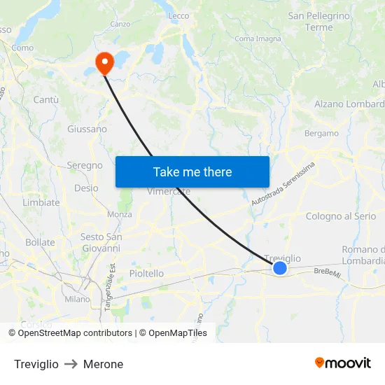 Treviglio to Merone map