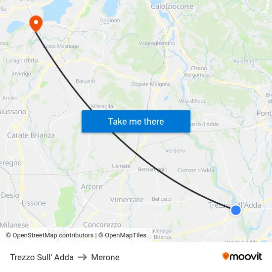 Trezzo Sull' Adda to Merone map