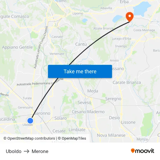 Uboldo to Merone map