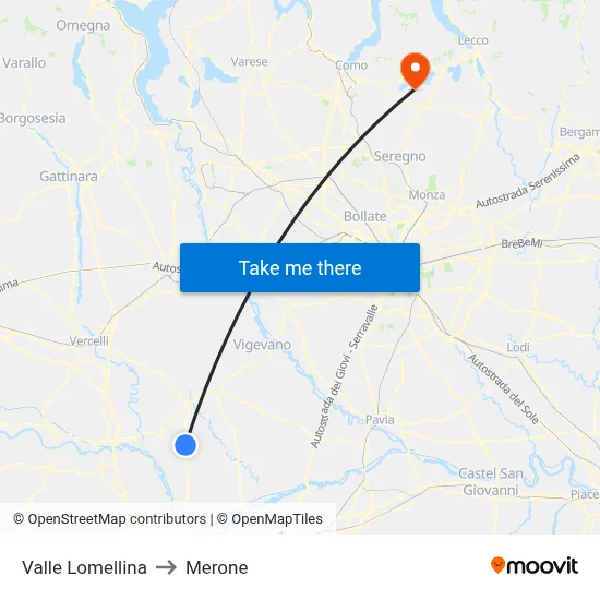 Valle Lomellina to Merone map