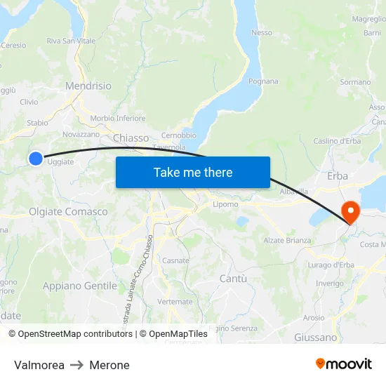 Valmorea to Merone map