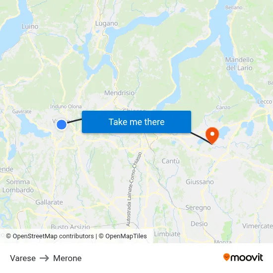 Varese to Merone map