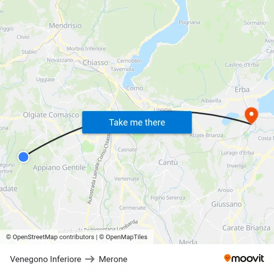 Venegono Inferiore to Merone map