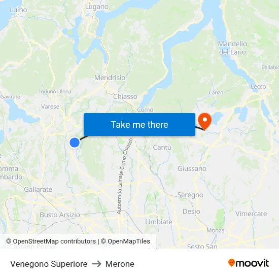 Venegono Superiore to Merone map
