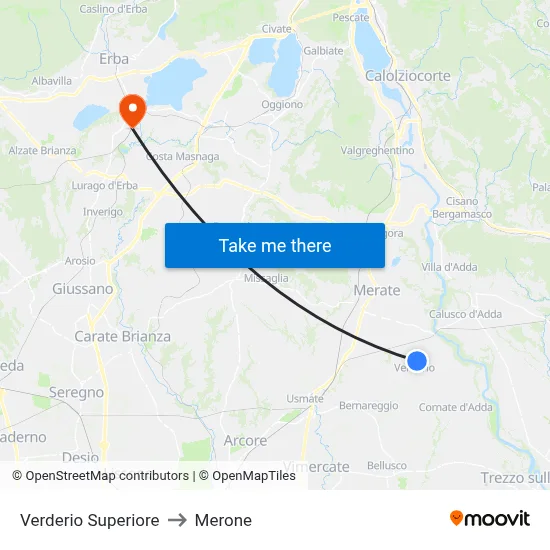 Verderio Superiore to Merone map