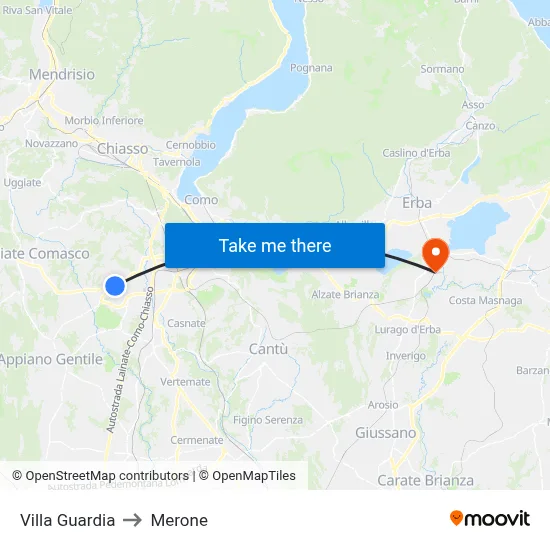 Villa Guardia to Merone map