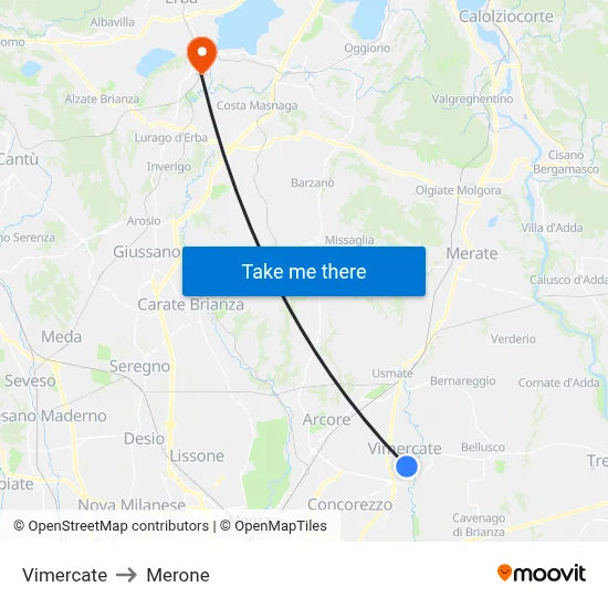 Vimercate to Merone map