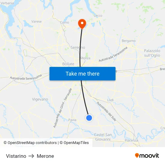 Vistarino to Merone map