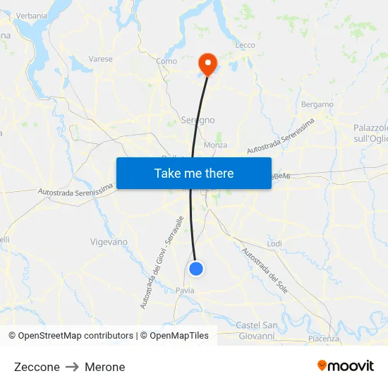 Zeccone to Merone map