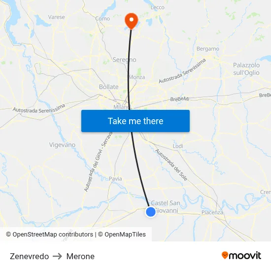 Zenevredo to Merone map