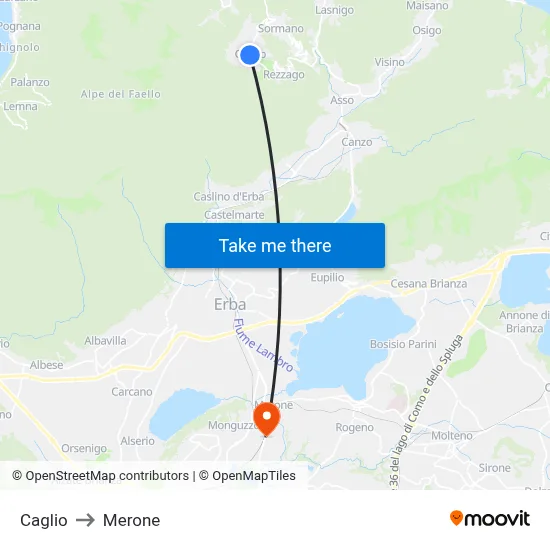 Caglio to Merone map