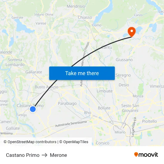 Castano Primo to Merone map