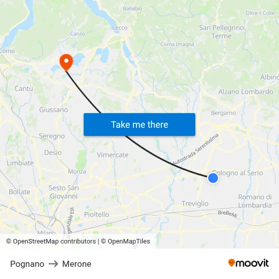 Pognano to Merone map